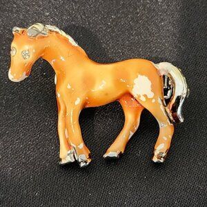 Vintage Rhinestone Enamel Horse Brooch